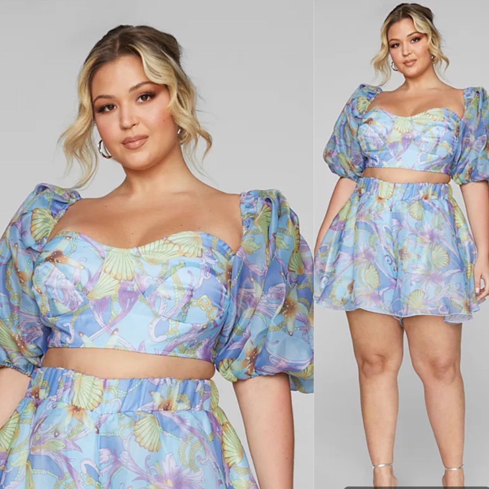 Juliet Seashell Print Flowy Cropped TOP ONLY